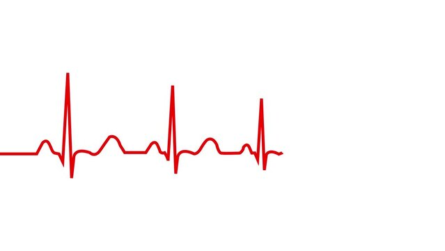 Heartbeat rate animation. Pulse footage. Heart beat video in 4k, 60 fps. Pulsing beat animation. Cardio wave monitor. EKG chart. animation Single solid line art cardiogram anatomical human heart  