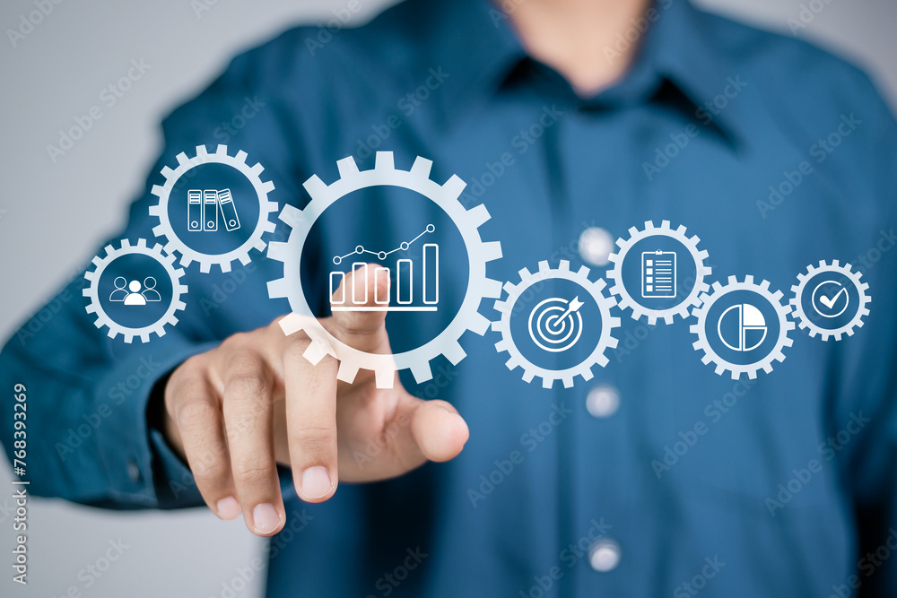 Poster control and business processes management concept. efficient operation and increased profits. busine