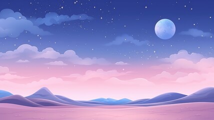 Fototapeta premium cartoon landscape under a starry night sky with silhouetted mountains
