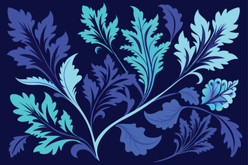 Fototapeta na wymiar blue-silhouettes-of-big-acanthus-leafs-and-flowers illustr.eps