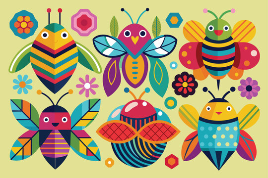 colorful-funky-bee-decoration-shapes-collections .eps