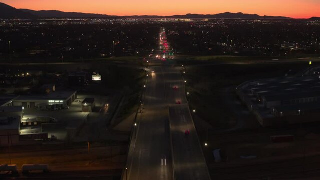 Aerial Timelapse of City Freeway at Sunset