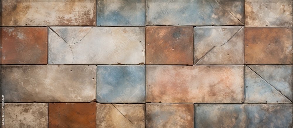 Aufkleber colorful tiles of different shapes and sizes are arranged on a wall, creating a vibrant and unique m
