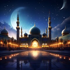 blue mosque at night