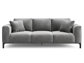 an image that features a 3 seater modern gray sofa with a minimalist design on transparency background PNG
