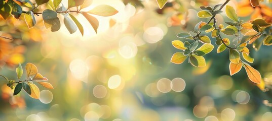 Obraz premium Autumn background with blurred bokeh of autumn leaves on tree branch in park
