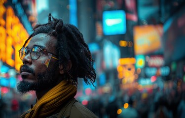 Obraz premium Happy black man looking above walking in the street