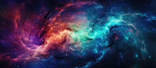 A colorful galaxy in space with a plethora of stars resembling a watercolor painting. The sky is...