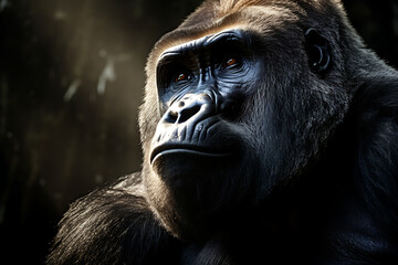 Obraz premium Portrait of a gorilla. Studio shot on a dark background.