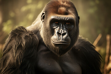 Obraz premium Portrait of a gorilla. Studio shot on a dark background.