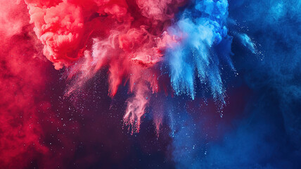 abstract blue and red powder splashes for 4th july design - obrazy, fototapety, plakaty