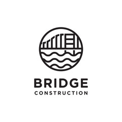 Vintage Retro Circular Bridge on Sea River Ocean Lake logo design