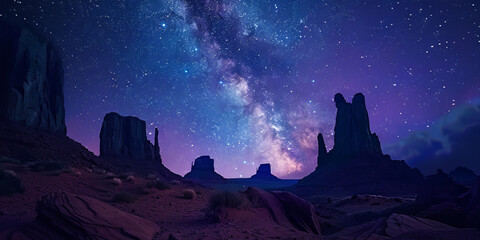 A stunning capture of the Milky Way stretching across a night sky above a rocky desert landscape...
