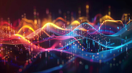 Abstract pink and blue  Neon Waves and Glowing Particles and bokeh Background. Data transfer concept - Digital wallpaper