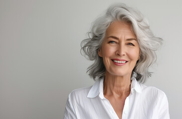 Joyful Portrait of a Beautiful Senior Woman. Healthy face skin care beauty, skincare cosmetics, dental.