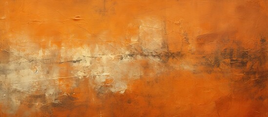 A closeup shot of a painting with shades of brown, amber, orange, and peach, forming a beautiful pattern on a wall resembling a wood flooring rectangle