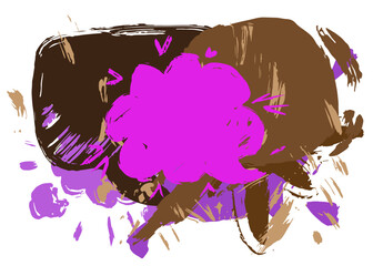 Prurple and brown graffiti speech bubble. Abstract modern Messaging sign street art decoration, Discussion icon performed in urban painting style.