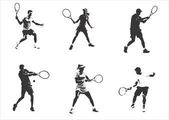 tennis player silhouettes set in various poses 