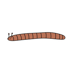 A cartoonish drawing of a brown and white striped caterpillar. The caterpillar is drawn with a smile and he is happy
