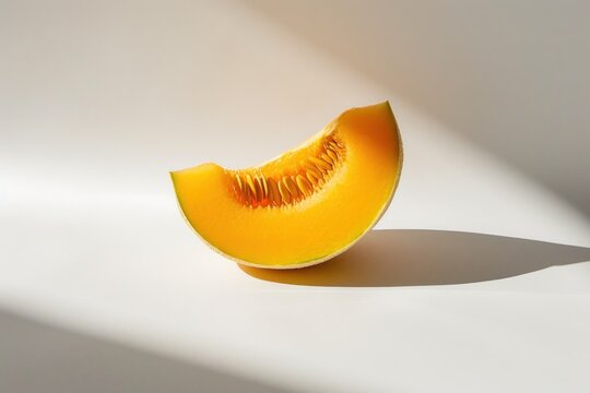 Bright Yellow Melon Slice with Dramatic Shadows on a Simple Background