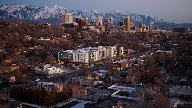 View of Salt Lake City Downtown at Dusk