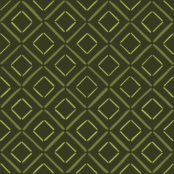 dark green geometric repetitive background. hand drawn squares. vector seamless pattern. folk decorative art. wrapping paper. textile fabric swatch