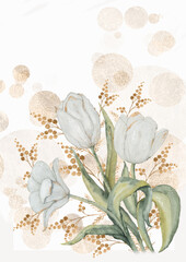 Watercolour card with white tulip illustration and gold