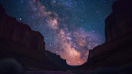 A mesmerizing view of the Milky Way framed by tall canyon walls under a clear night sky