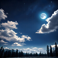 a natural scene with a large, bright, and bright moon