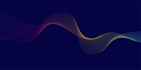 Flowing lines, wave pattern curve multicolors lines isolated on dark background. Vector background concept of modern technology, science.