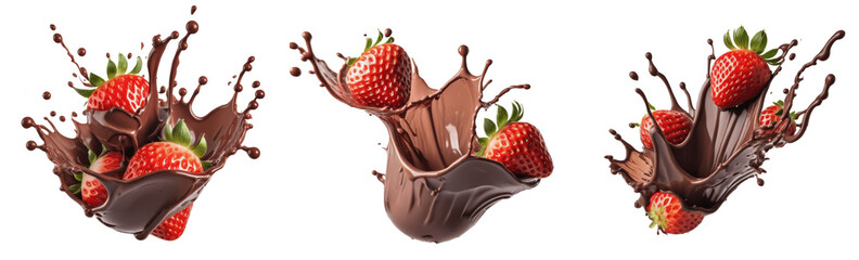strawberry with chocolate splash isolated on transparent background