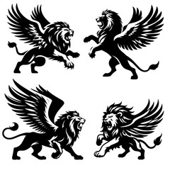 set of Illustration silhouette lion