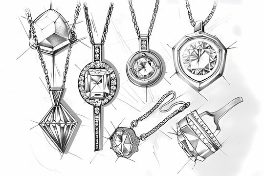 Hip-hop pendant design drawings, including gem hole positions, diamond size, overall size, and weight