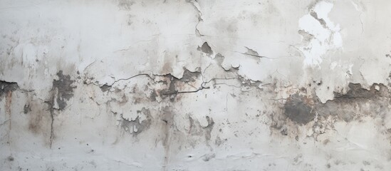 A close up of a white wall with peeling paint resembling a snowcovered landscape. The paint is cracking like freezing water in an art event - obrazy, fototapety, plakaty