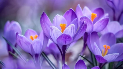 Fotobehang Stunning purple crocus flowers in full bloom, heralding the arrival of spring © Veniamin Kraskov
