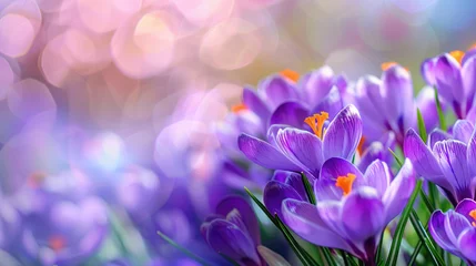 Rolgordijnen Stunning purple crocus flowers in full bloom, heralding the arrival of spring © Veniamin Kraskov