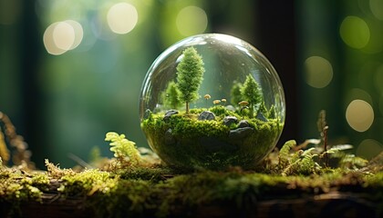Green Earth globe covered with leaves and plants, Natural green leaf with world globe