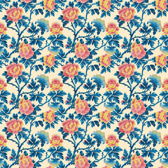 Singapore Peranakan seamless pattern, seamless tile, floral background, Peranakan culture, Nyonya motifs, Nyonya pattern for gift paper, card, textile and product design