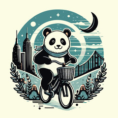 illustration of panda on bicycle flat art vector design for tshirt, poster, banner and more