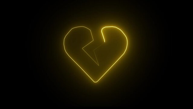 Broken Heart neon sign appear in center and disappear after some time. Animated blue neon symbol on black background.