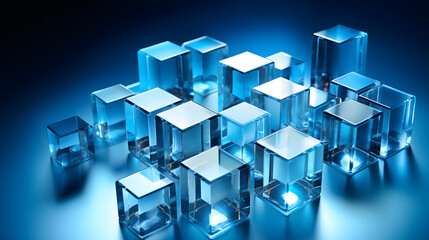 Digital technology gradient blue and white glass geometric poster horizontal page PPT background