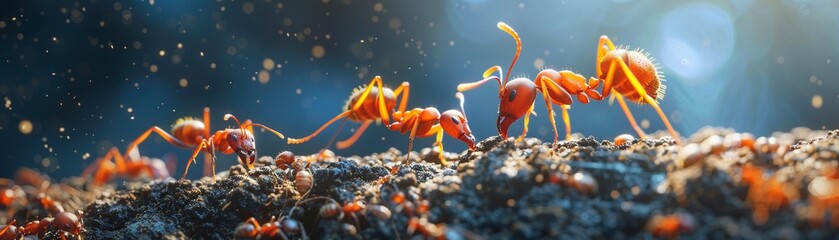 Ants constructing - obrazy, fototapety, plakaty