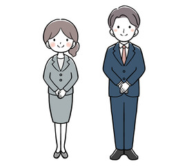 スーツで手を前に揃える女性と男性