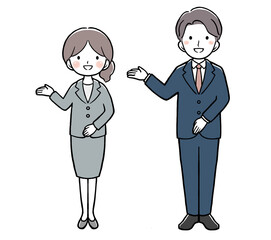 スーツで案内をする女性と男性