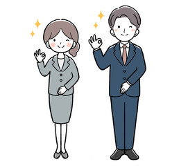 スーツでOKサインをする女性と男性
