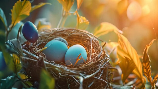 bird eggs in the nest. 4k video animation