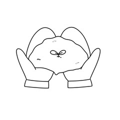A cartoon of a person holding a plant in their hands. The plant is small and he is a seedling. The person is holding the plant with care and affection, as if they are protecting it