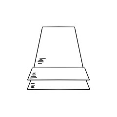 A white object with a black outline. It is a cup. The cup is made of paper