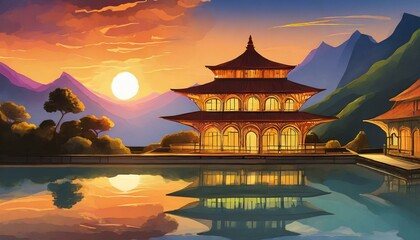 chinese temple in sunset