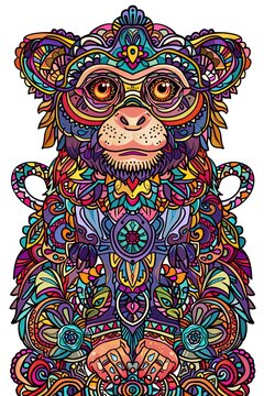 illustration of a cute monkey mandala